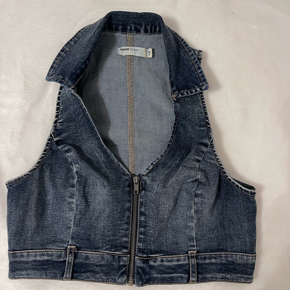 Garage Denim Sleeveless Vest with Zipper